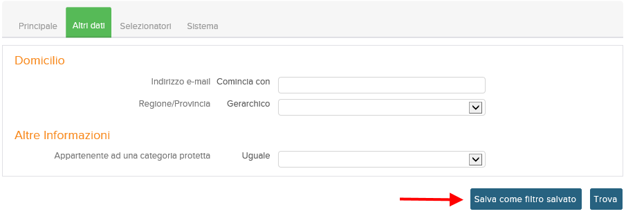 screenshot opzione filtro salvato