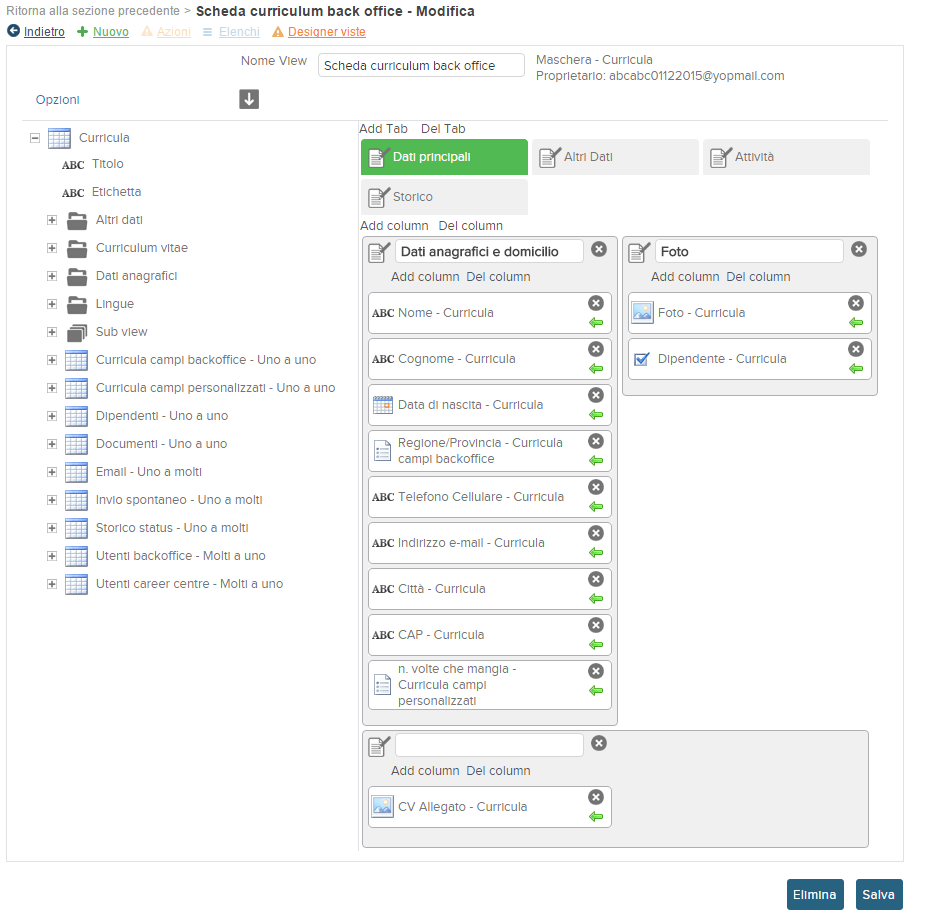 screenshot del designer viste di Altamira