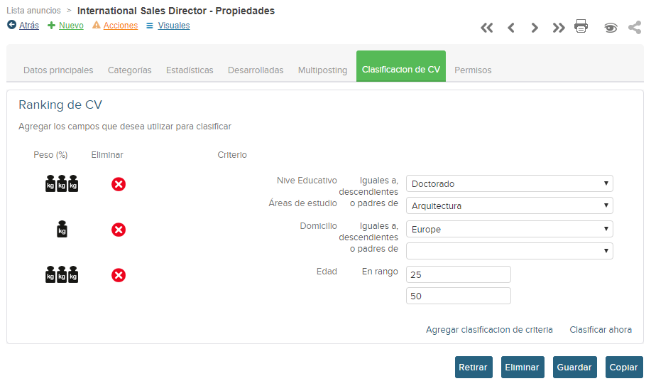 clasificación CV