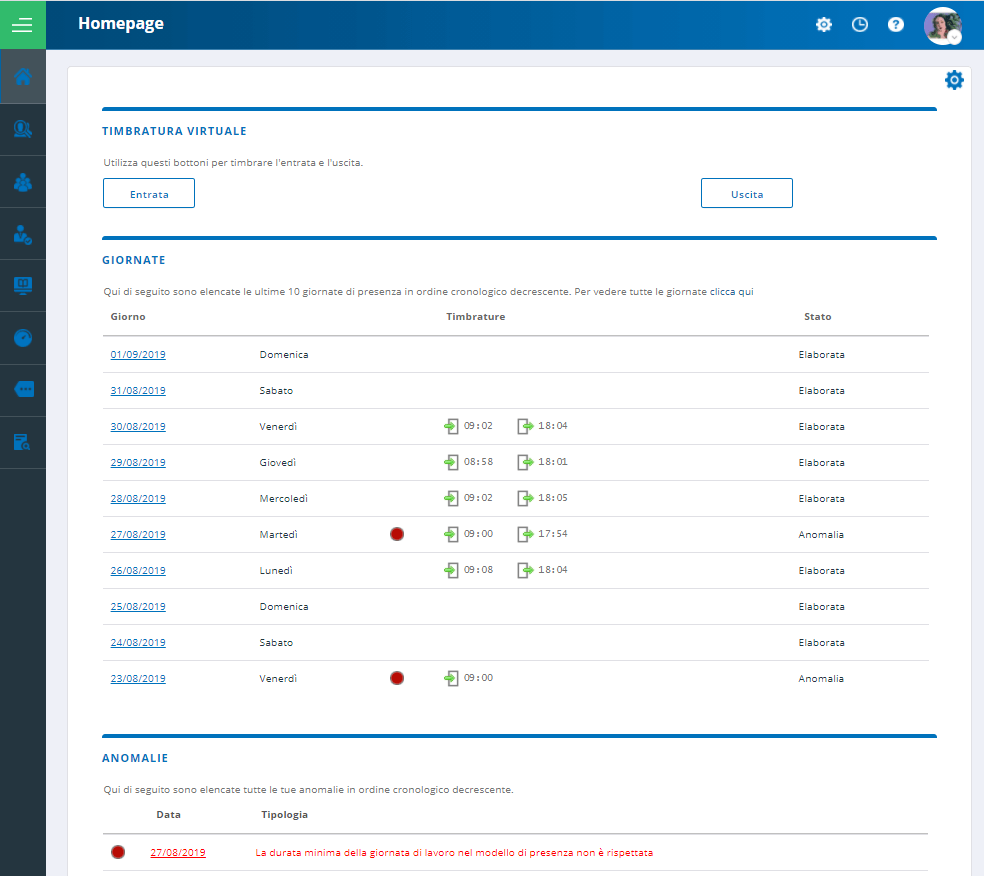 esempio di piattaforma self service per la rilevazione presenze